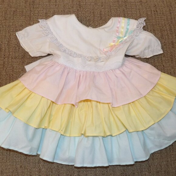 Pastel Rainbow Baby Girl Dress Kandy Ann Vintage Dress Size 12 Months - Picture 4 of 15
